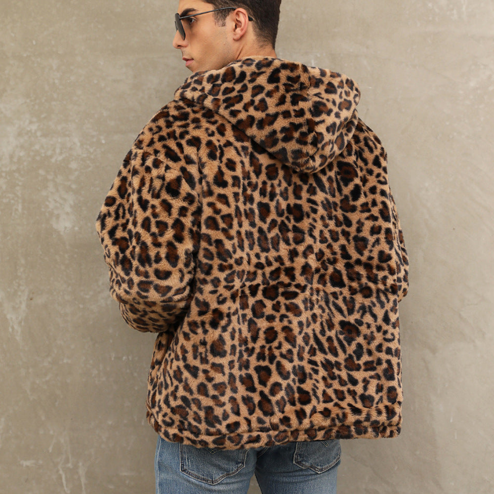 Men's Cozy Fleece Jacket In Leopard Pattern Dulcira