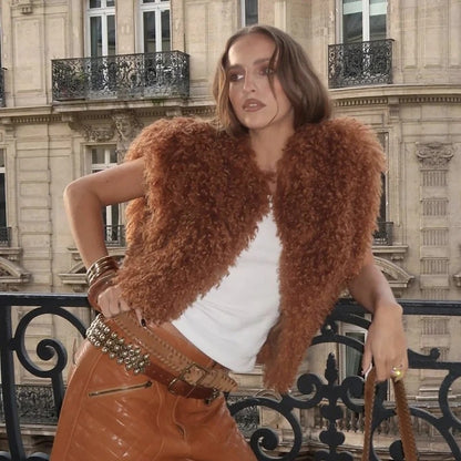 Ladies Cozy Vest made of fluffy outer material