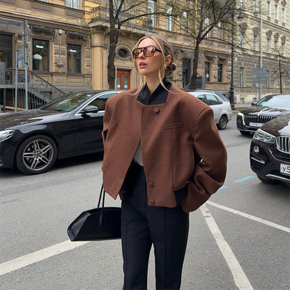 Dulcira | Women's Fashion Short Jacket with Textured Cut and High Collar