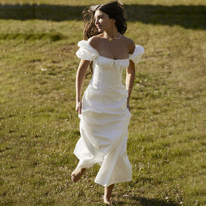 Women’s Maxi Dress with Puff Sleeves and Romantic Ruffle Detail Dulcira