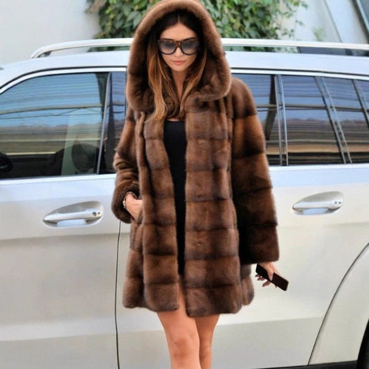 Dulcira | Women's Fashionable Faux Fur Coat with Hood and Cozy Lining