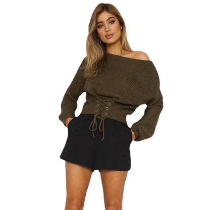 Dulcira | Women Cropped Knit Sweater With Trendy Lacing