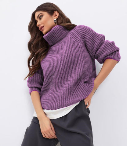 Dulcira | Women's Knitted Sweater with High Collar and Honeycomb Texture
