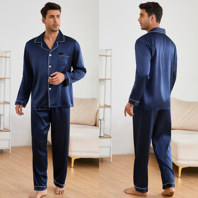 Men's Satin Pajama Set with Classic Collar and Elegant Contrast Seams Dulcira
