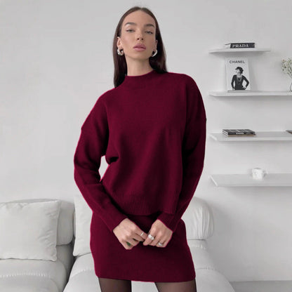 Dulcira | Women cozy knitted ensemble with high-neck design and flared skirt