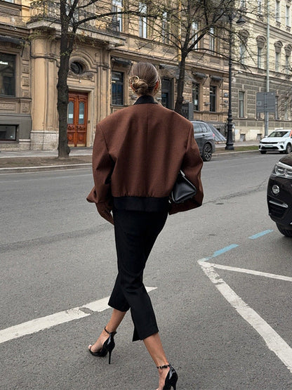 Dulcira | Women's Fashion Short Jacket with Textured Cut and High Collar