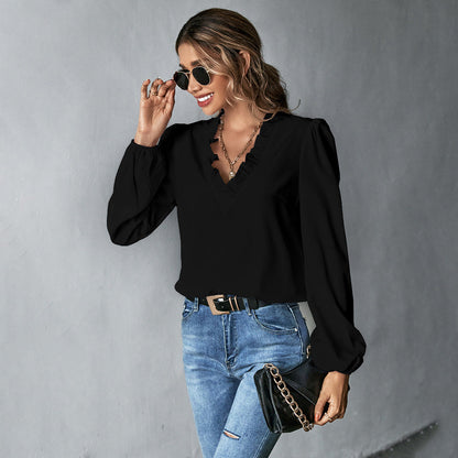 Women's Blouse with Voluminous Sleeves and Elegant Ruffle Decoration Dulcira
