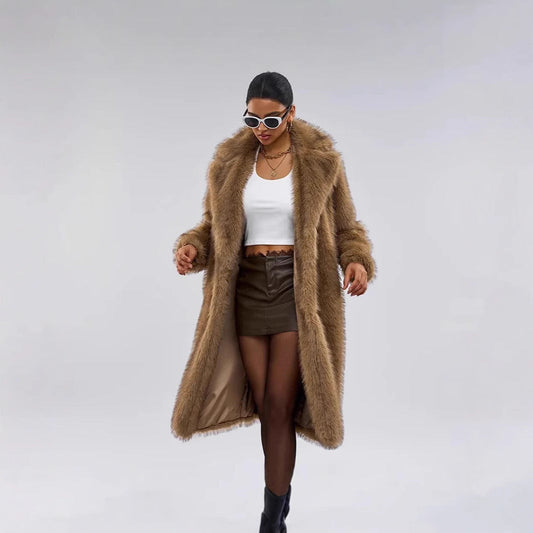 Ladies Elegant Fur Coat with Large Pockets Dulcira