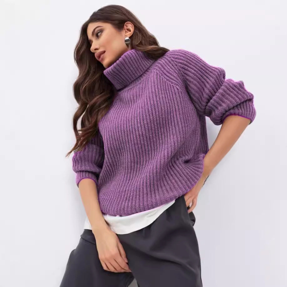 Dulcira | Women's Knitted Sweater with High Collar and Honeycomb Texture