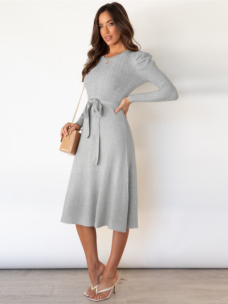 Dulcira | Knitted Midi Dress with Round Neckline