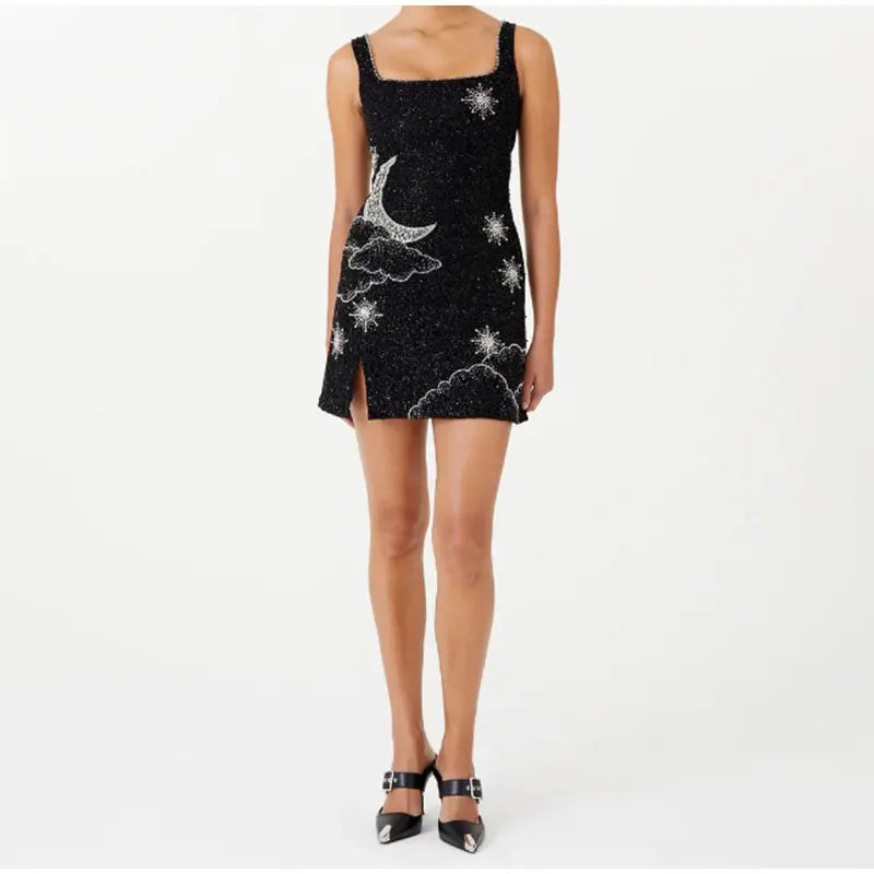 Dulcira | Celestial Sparkle Mini Dress Party Dress with Moon and Star Decoration