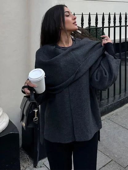 Dulcira | Knit Cape Coat with Scarf