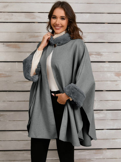 Dulcira | Mid-Length Poncho Coat Women Irregular Buttons Batwing Sleeves Women Elegant Casual Oversized Jacket