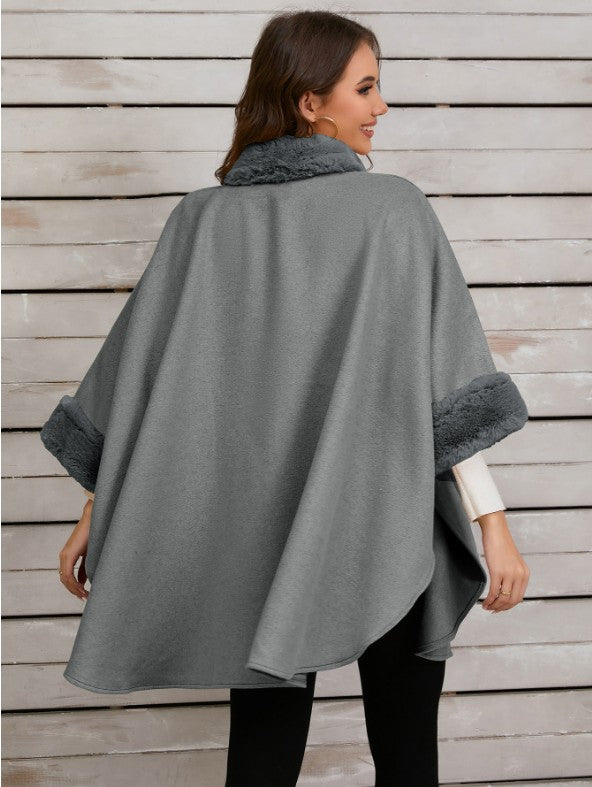 Dulcira | Mid-Length Poncho Coat Women Irregular Buttons Batwing Sleeves Women Elegant Casual Oversized Jacket