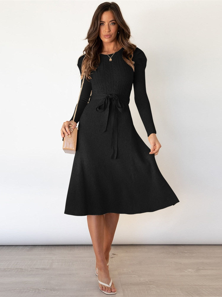 Dulcira | Knitted Midi Dress with Round Neckline