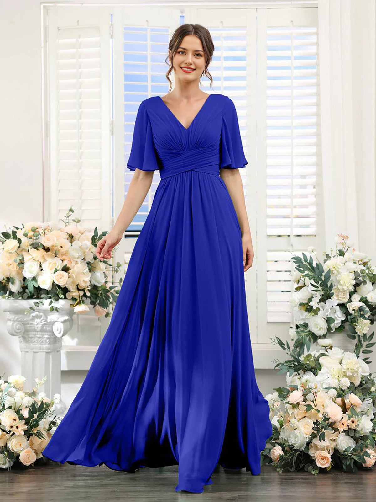 Dulcira | Flowing V Neck Chiffon Dress for Women