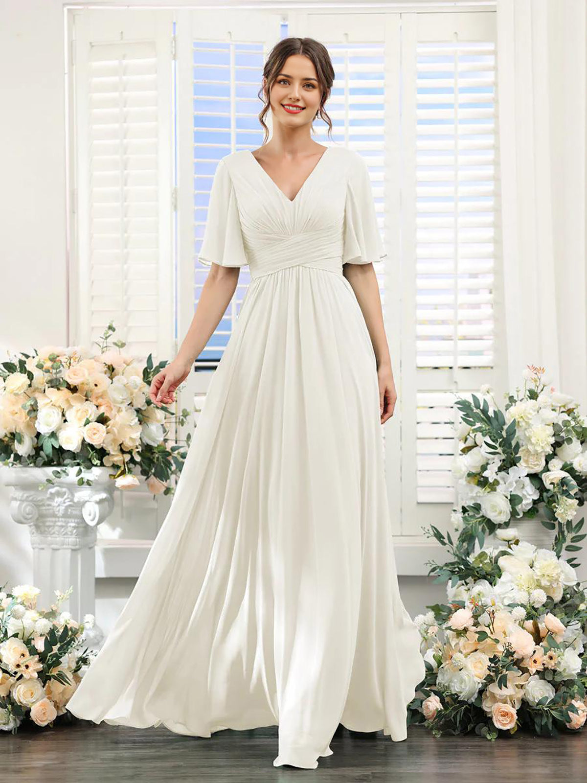 Dulcira | Flowing V Neck Chiffon Dress for Women