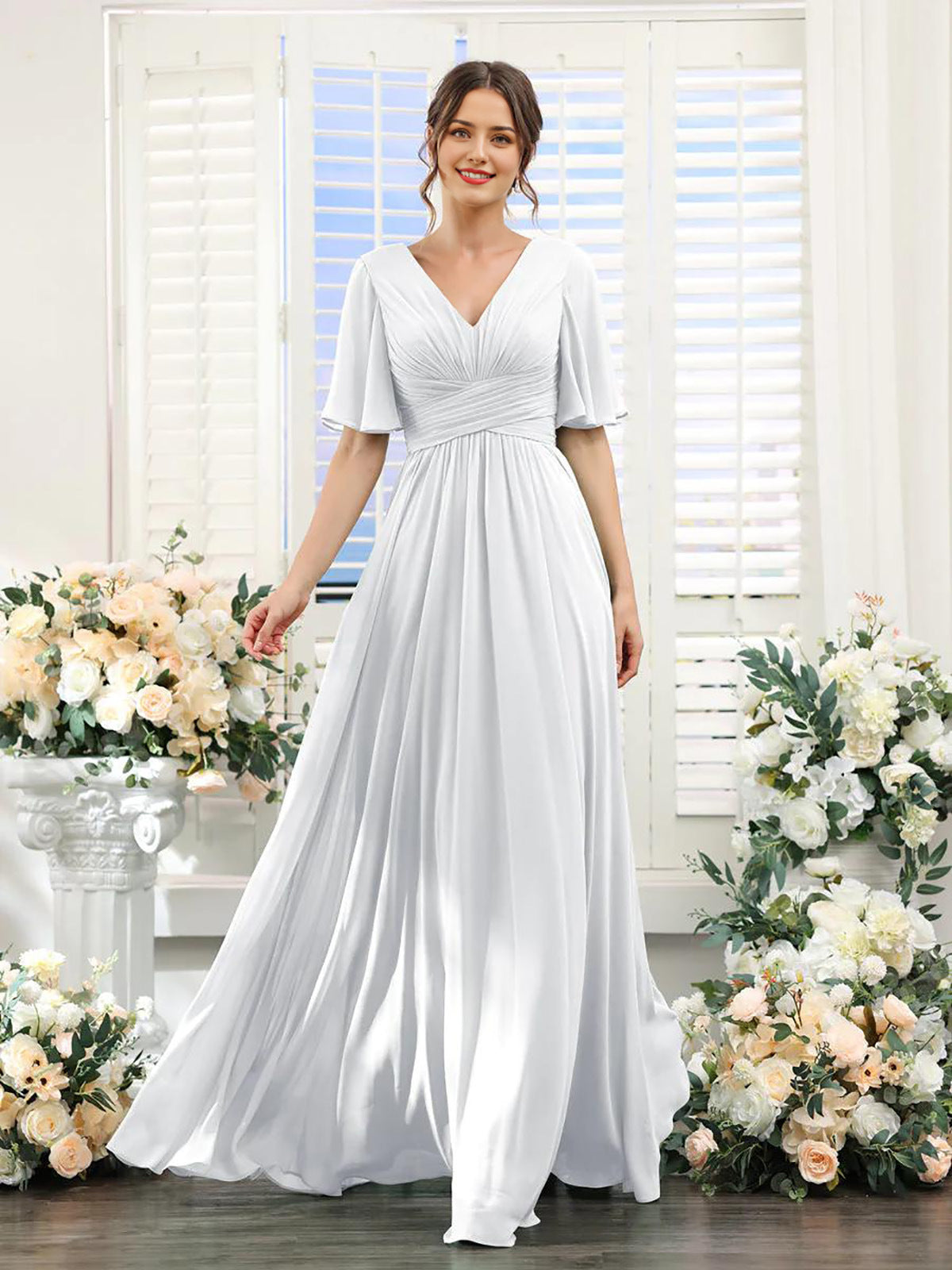 Dulcira | Flowing V Neck Chiffon Dress for Women