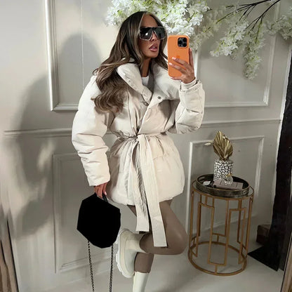 Dulcira | Padded Belt Puffer Jacket Women's Outer Jacket