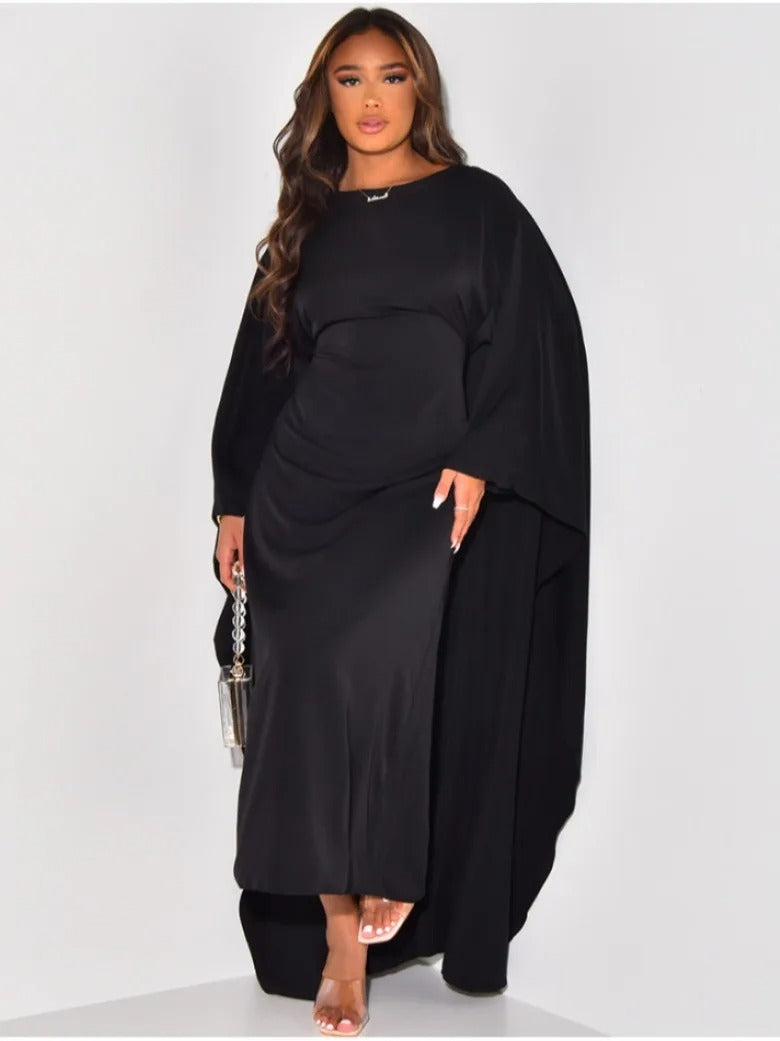 Dulcira | Elegant Maxi Dress with Round Neckline & Wide Sleeves – Women's Evening Dress with High Waist Long Dress for Festive Occasions