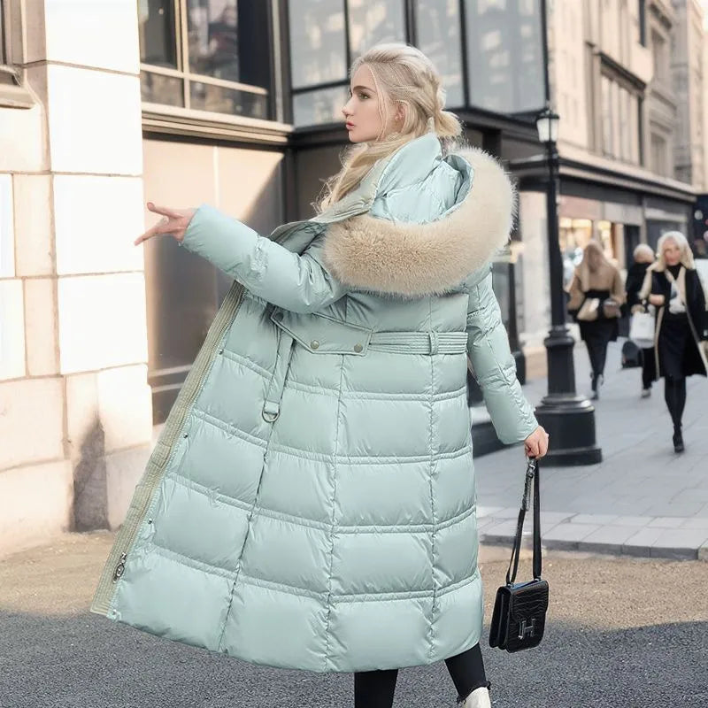 Dulcira | Women's Long Winter Coat with Fur Hood and Belt