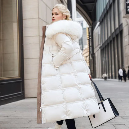 Dulcira | Women's Long Winter Coat with Fur Hood and Belt