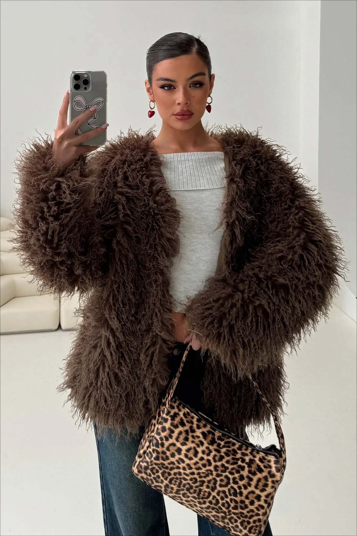 Dulcira | Fluffy Brown Faux Fur Oversized Jacket
