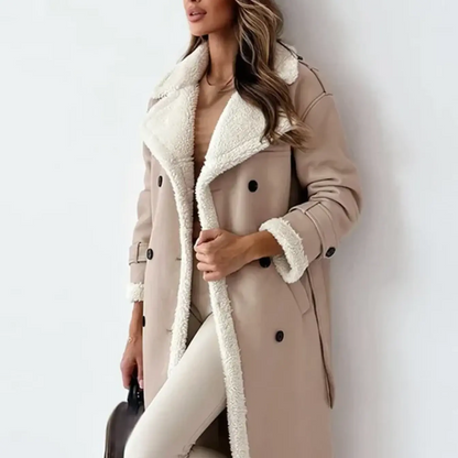 Dulcira | Long Shearling Lined Trench Coat Stylish Double-Breasted Winter Coat