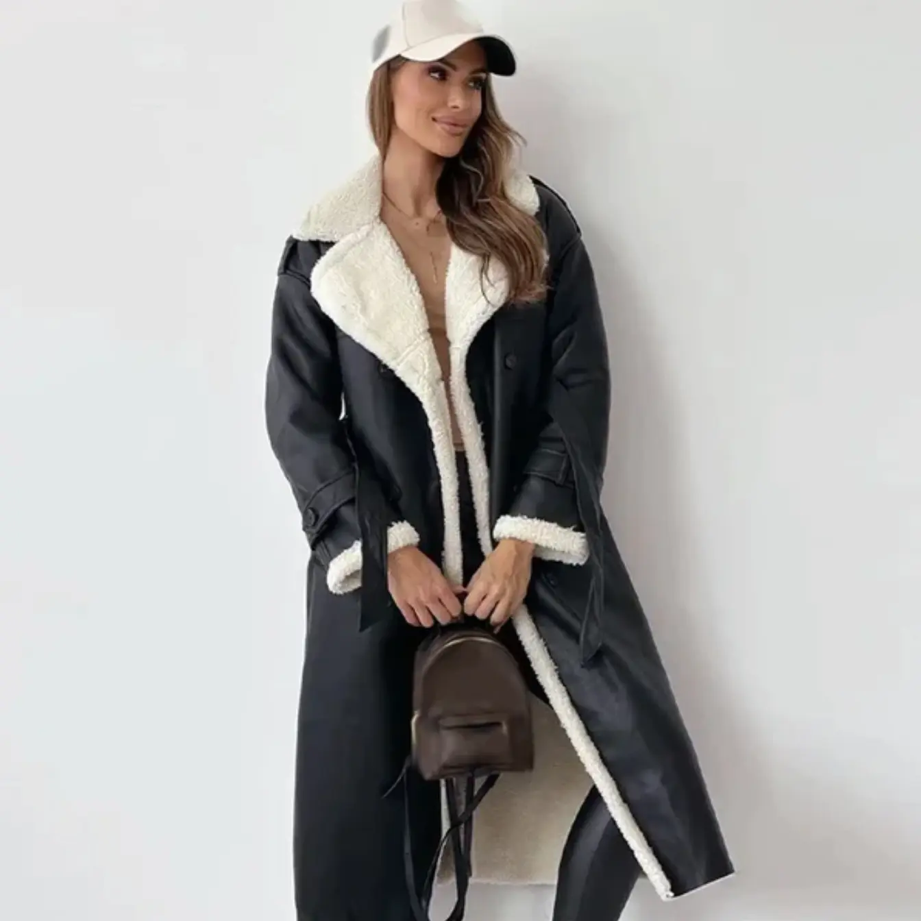 Dulcira | Long Shearling Lined Trench Coat Stylish Double-Breasted Winter Coat